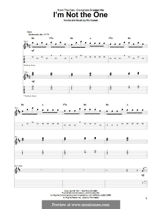 I'm not the One (The Cars): For guitar with tab by Ric Ocasek