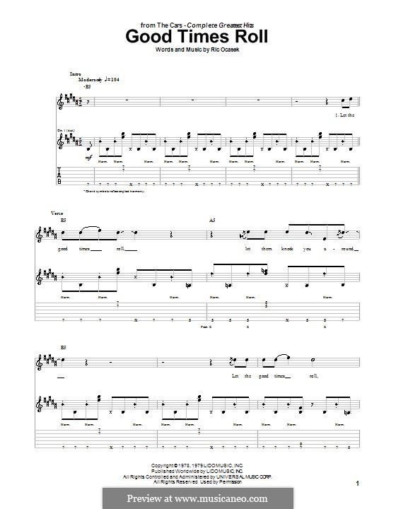 Good Times Roll (The Cars): For guitar with tab by Ric Ocasek
