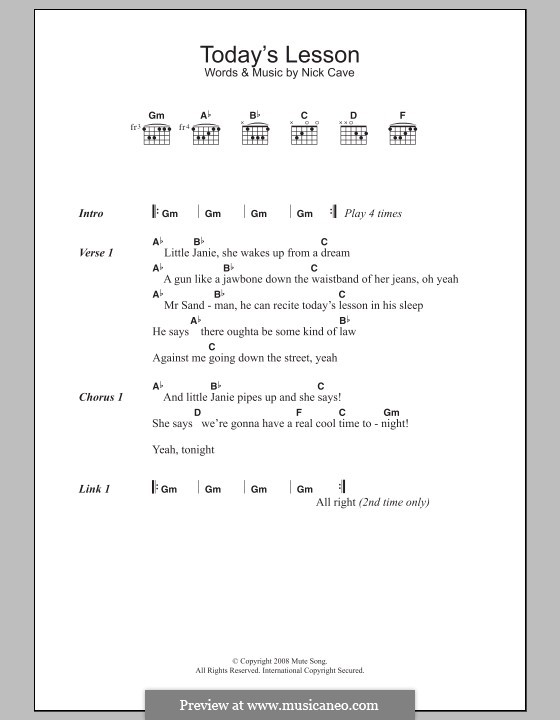 Today's Lesson: Lyrics and chords by Nick Cave