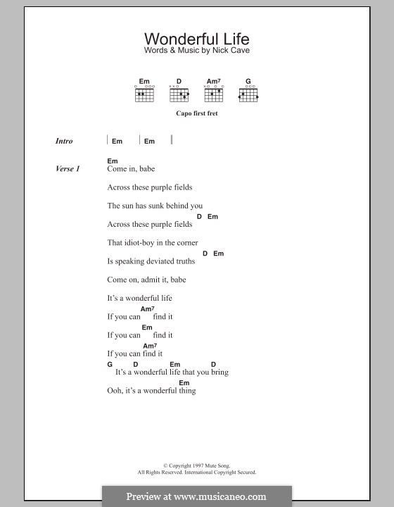 Wonderful Life: Lyrics and chords by Nick Cave