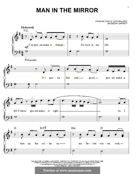 Man in the Mirror by G. Ballard, S. Garrett sheet music on MusicaNeo