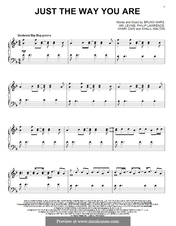 Piano version: For a single performer by Ari Levine, Khalil Walton, Khari Cain, Bruno Mars, Philip Lawrence