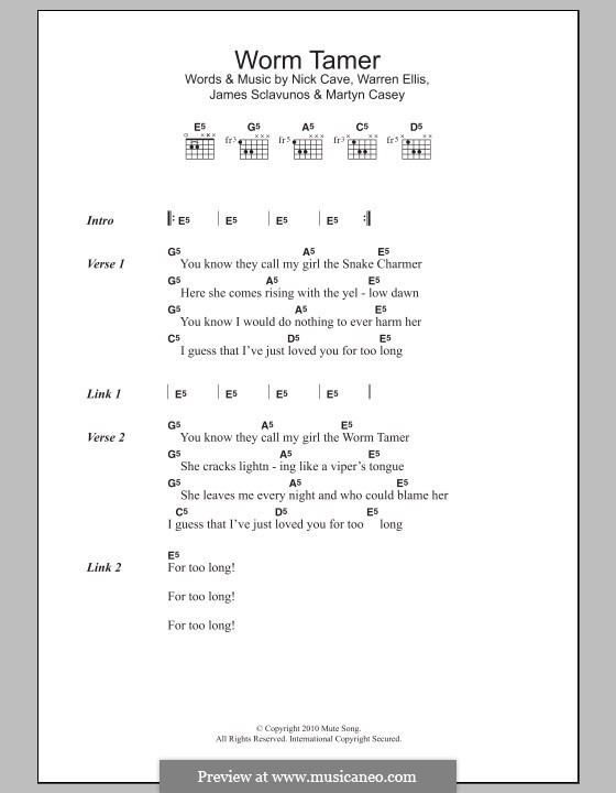 Worm Tamer: Lyrics and chords by Jim Sclavunos, Martyn Casey, Nick Cave, Warren Ellis
