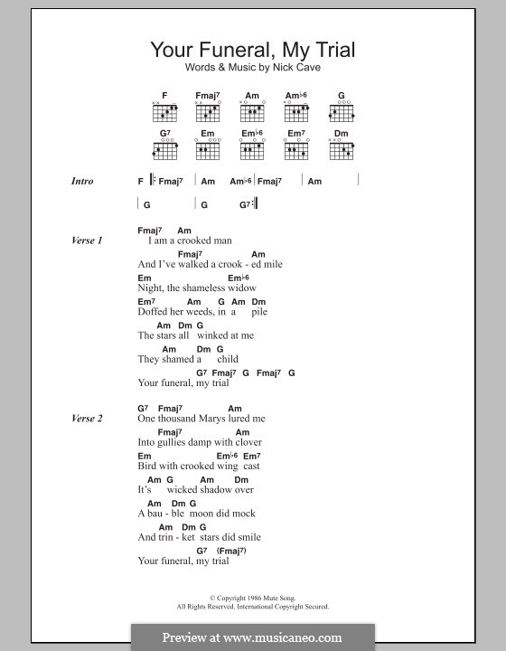 Your Funeral, My Trial: Lyrics and chords by Nick Cave