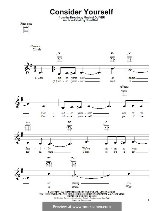Consider Yourself (from Oliver!): For ukulele by Lionel Bart