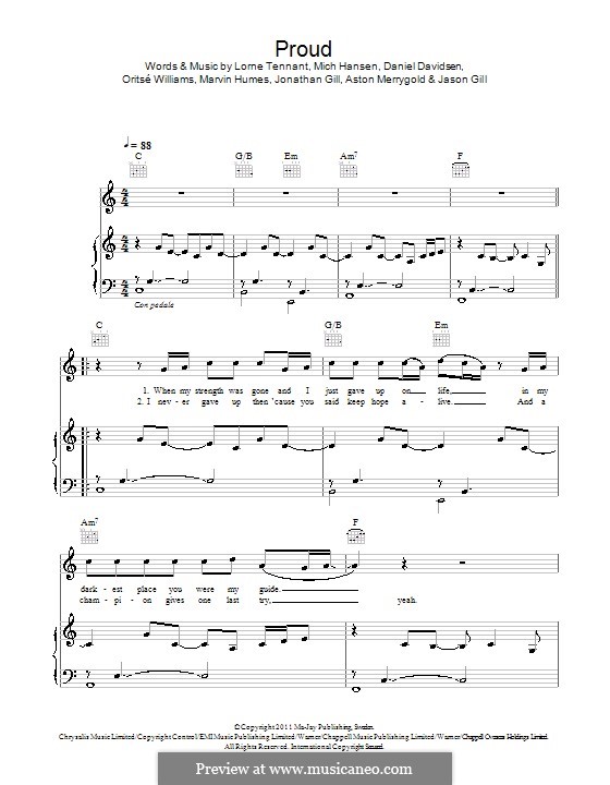 Proud (JLS): For voice and piano (or guitar) by Aston Merrygold, Daniel Davidsen, Jonathan Gill, Marvin Humes, Mich Hansen, Oritsé Williams, Jason Gill