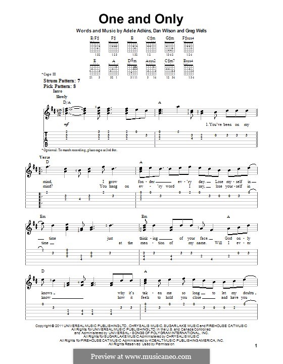 One and Only: For guitar by Adele, Daniel Wilson, Greg Wells