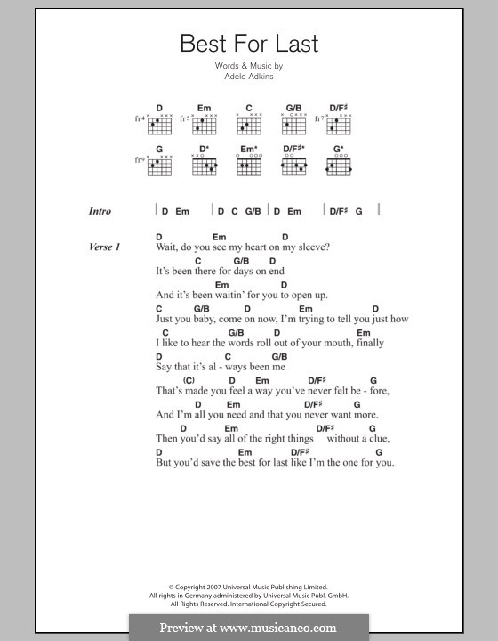 Best for Last: Lyrics and chords by Adele