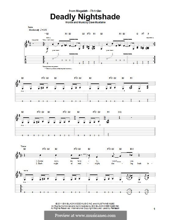 Deadly Nightshade (Megadeth): For guitar with tab by Dave Mustaine