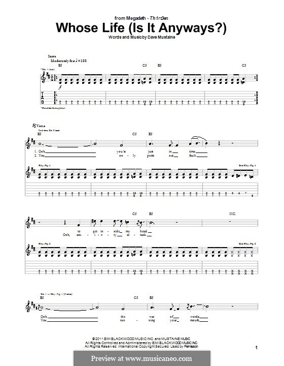 Whose Life (Is it Anyways?): For guitar by Dave Mustaine
