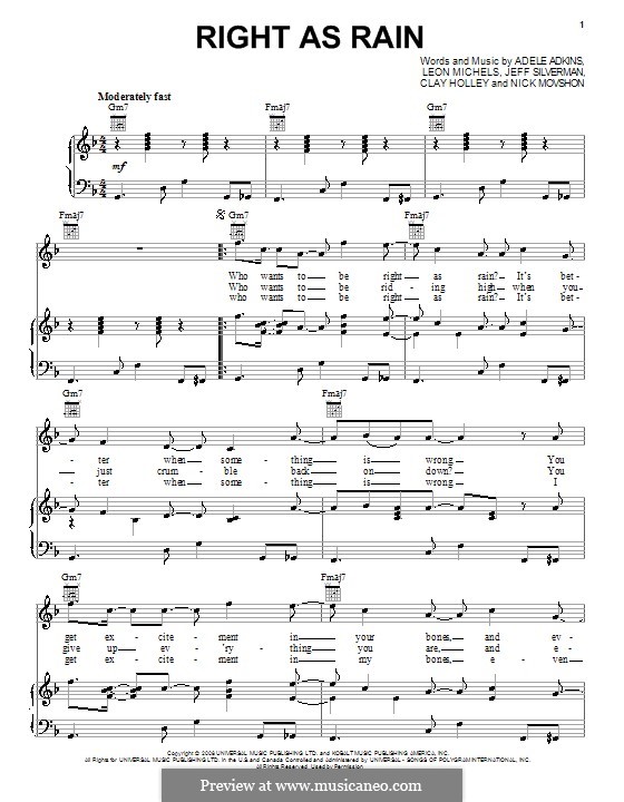 Right as Rain: For voice and piano with guitar chords by Adele, Jeffrey Silverman, Leon Michels