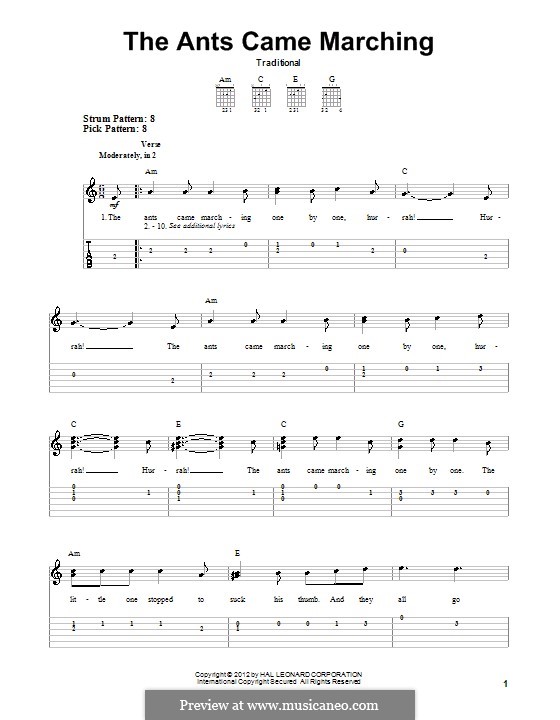 The Ants Came Marching: For guitar with tab by folklore
