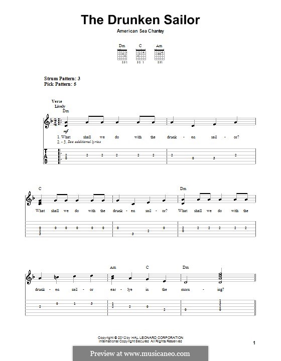 The Drunken Sailor by folklore - sheet music on MusicaNeo