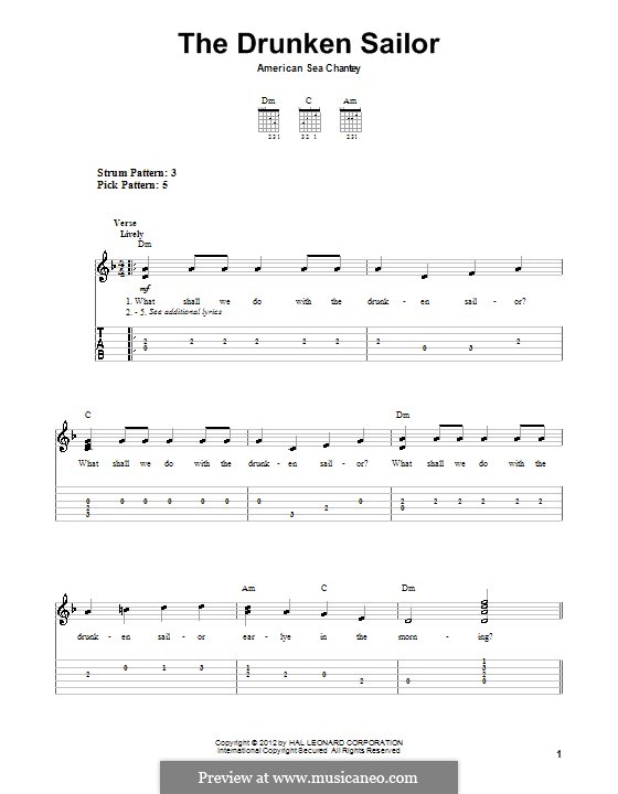 The Drunken Sailor: For guitar with tab by folklore