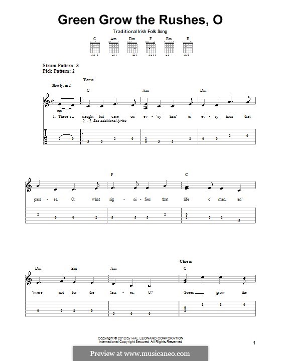 Green Grow The Rashes O (Green Grow The Rushes O): For guitar with tab by folklore