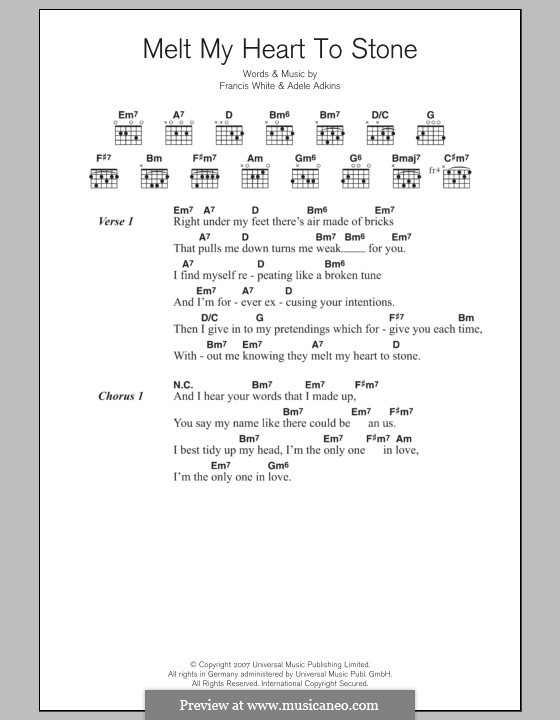 Melt My Heart to Stone: Lyrics and chords by Adele, Eg White