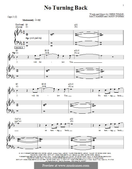 No Turning Back (Passion): For voice and piano (or guitar) by Chris Tomlin, Jason David Ingram, Matt Maher