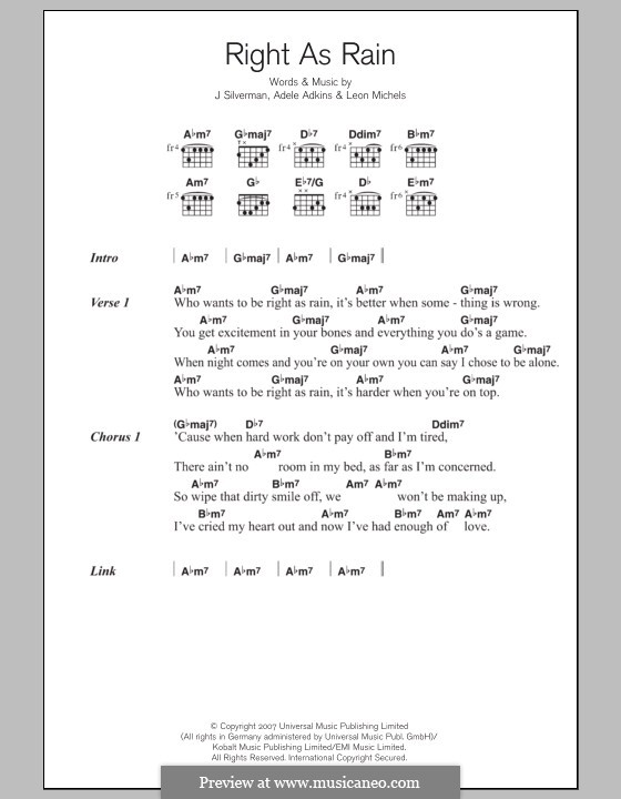 Right as Rain: Lyrics and chords by Adele, Jeffrey Silverman, Leon Michels