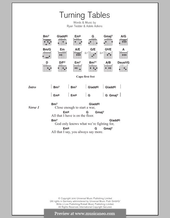 Turning Tables: Lyrics and chords by Adele, Ryan B Tedder