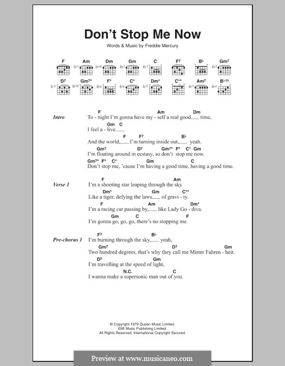 Vocal version: Lyrics and chords by Freddie Mercury