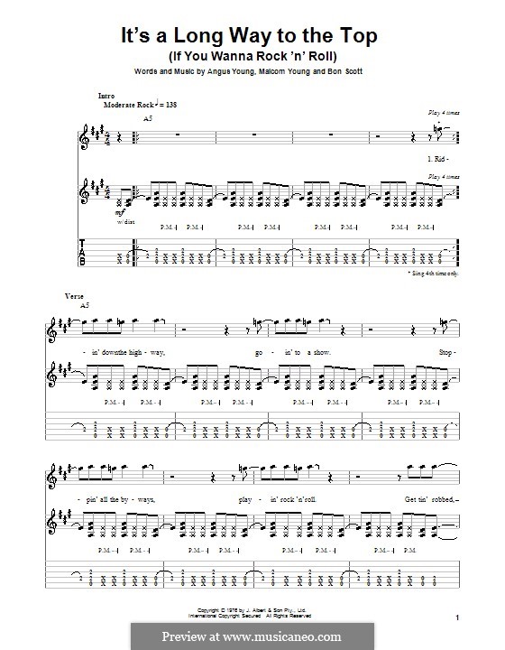 It's a Long Way to the Top (If You Wanna Rock 'n' Roll): For guitar with tab (AC/DC) by Angus Young, Bon Scott, Malcolm Young