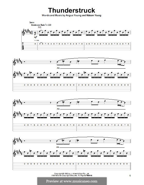 Thunderstruck (AC/DC): For guitar with tab by Angus Young, Malcolm Young