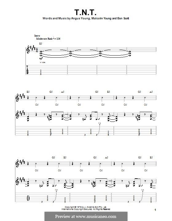 T.N.T. (AC/DC): For guitar with tab by Angus Young, Bon Scott, Malcolm Young