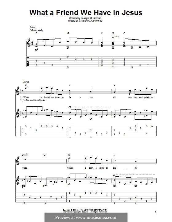 What a Friend We Have in Jesus (Printable): For guitar with tab by Charles Crozat Converse