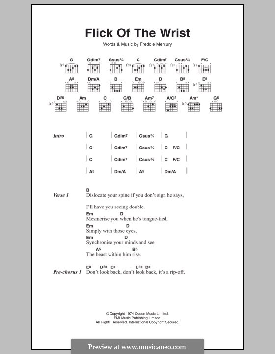 Flick of the Wrist (Queen): Lyrics and chords by Freddie Mercury