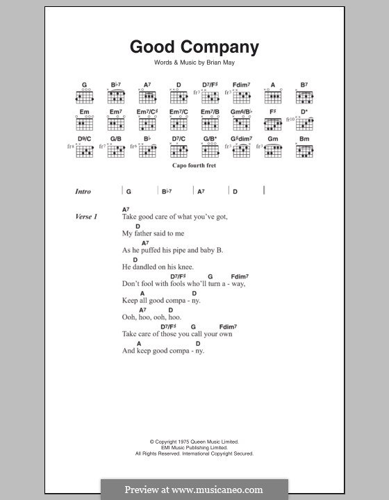 Good Company (Queen): Lyrics and chords by Brian May