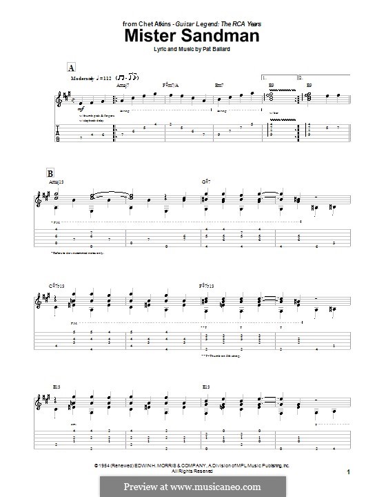 Mister Sandman (The Chordettes): For guitar by Pat Ballard
