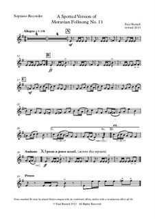 A Spotted Version of Moravian Folksong No.11, for recorder quartet SATB: Parts by Paul Burnell