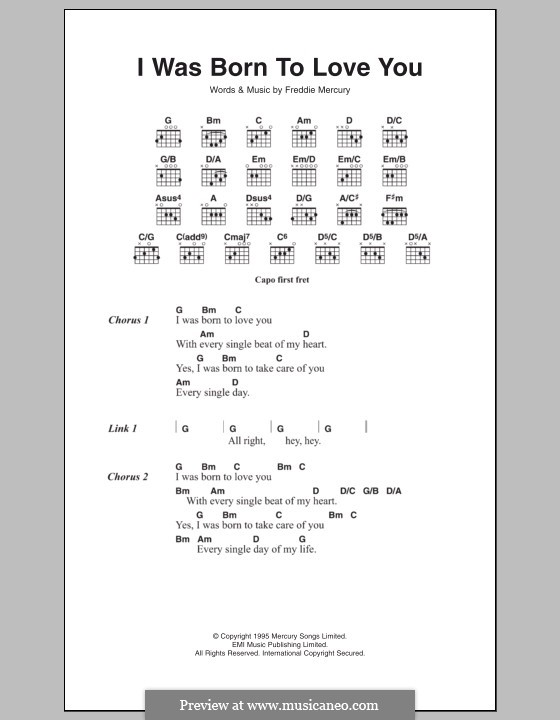 I Was Born to Love You (Queen): Lyrics and chords by Freddie Mercury