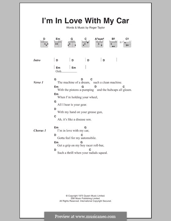 I'm in Love with My Car (Queen): Lyrics and chords by Roger Taylor