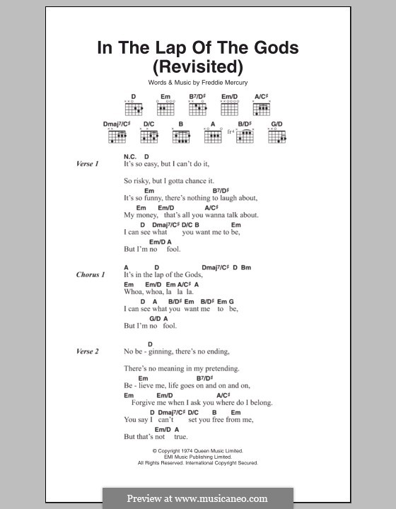 In the Lap of the Gods (Queen): Lyrics and chords by Freddie Mercury