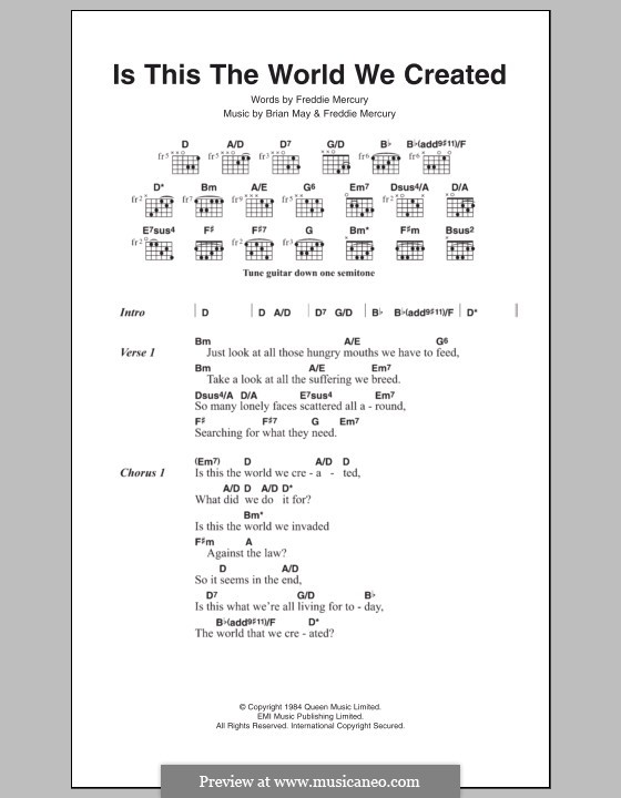 Is This the World We Created (Queen): Lyrics and chords by Brian May, Freddie Mercury