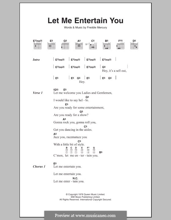 Let Me Entertain You (Queen): Lyrics and chords by Freddie Mercury