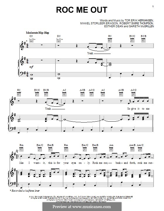 Roc Me Out (Rihanna): For voice and piano (or guitar) by Esther Dean, Gareth McGrillen, Mikkel Storleer Eriksen, Rob Swire, Tor Erik Hermansen