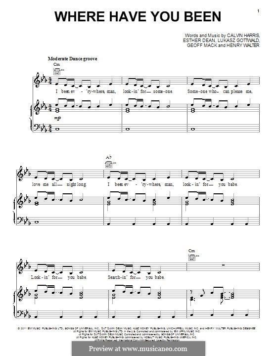 Where Have You Been (Rihanna): For voice and piano or guitar by Calvin Harris, Esther Dean, Geoff Mack, Lukas Gottwald, Henry Russell Walter