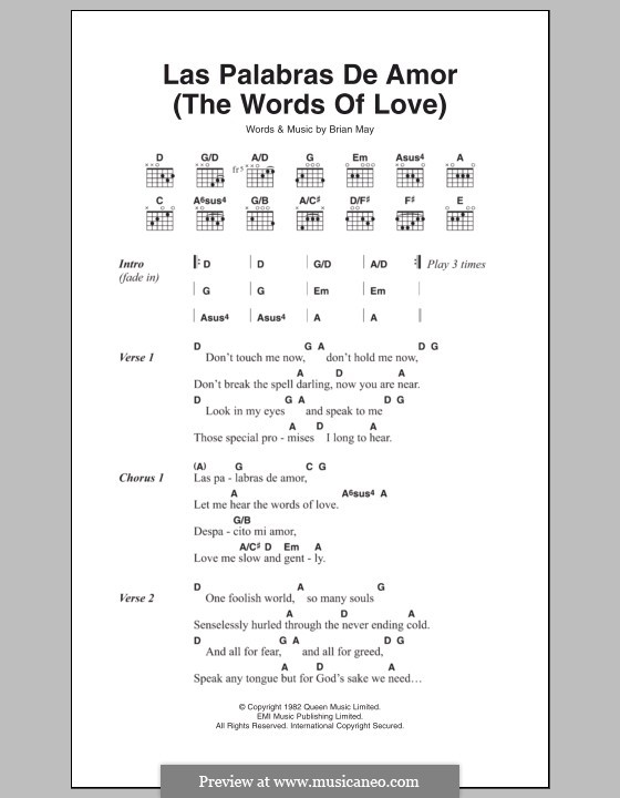 Las Palabras De Amor (The Words of Love): Lyrics and chords by Brian May