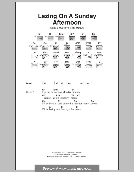 Lazing on a Sunday Afternoon (Queen): Lyrics and chords by Freddie Mercury