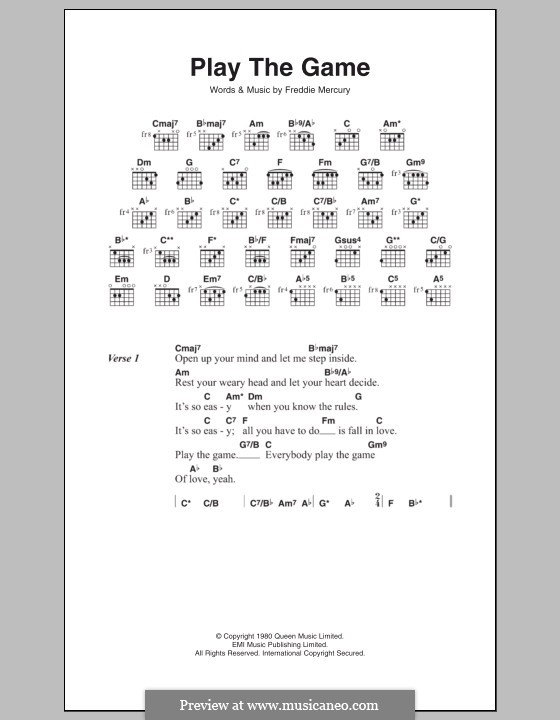 Play the Game (Queen): Lyrics and chords by Freddie Mercury