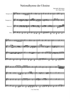 Shche Ne Vmerla Ukraina (Ukrainian National Anthem): For brass quartet by Mikhail Verbytskyi