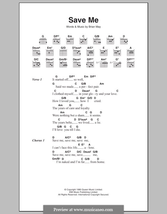 Save Me (Queen): Lyrics and chords by Brian May