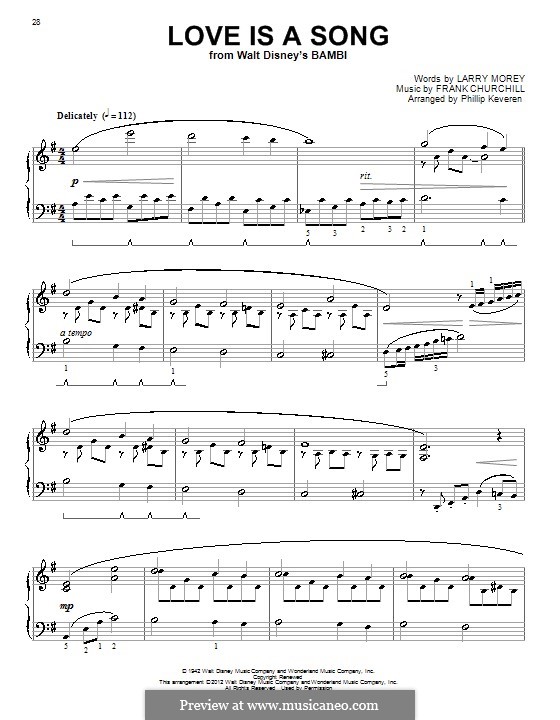 Love is a Song (from Bambi): For piano by Frank Churchill