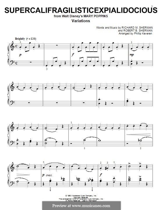 Supercalifragilisticexpialidocious (from Mary Poppins), for Piano: For a single performer by Richard M. Sherman, Robert B. Sherman