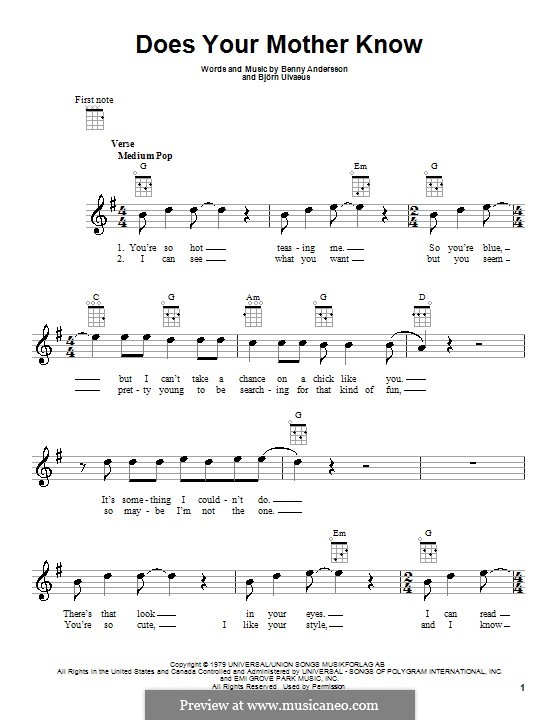 Does Your Mother Know (ABBA): For ukulele by Benny Andersson, Björn Ulvaeus