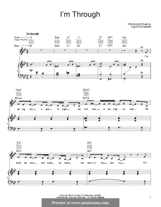 I'm Through: For voice and piano (or guitar) by Ingrid Michaelson