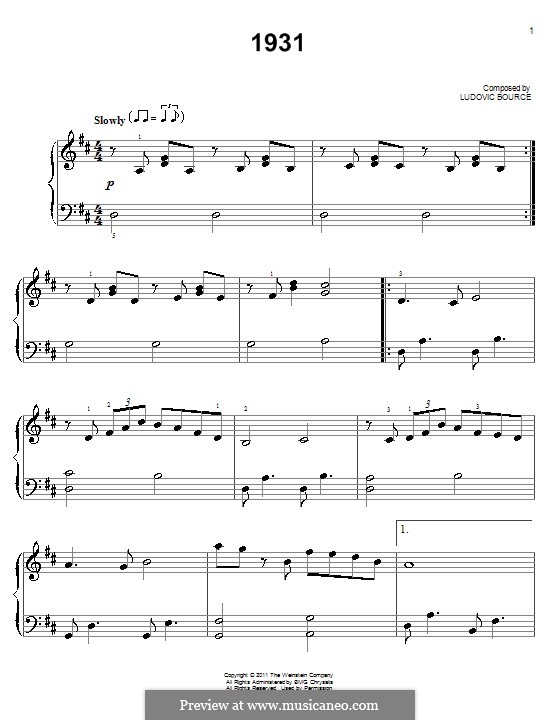 1931: For easy piano by Ludovic Bource