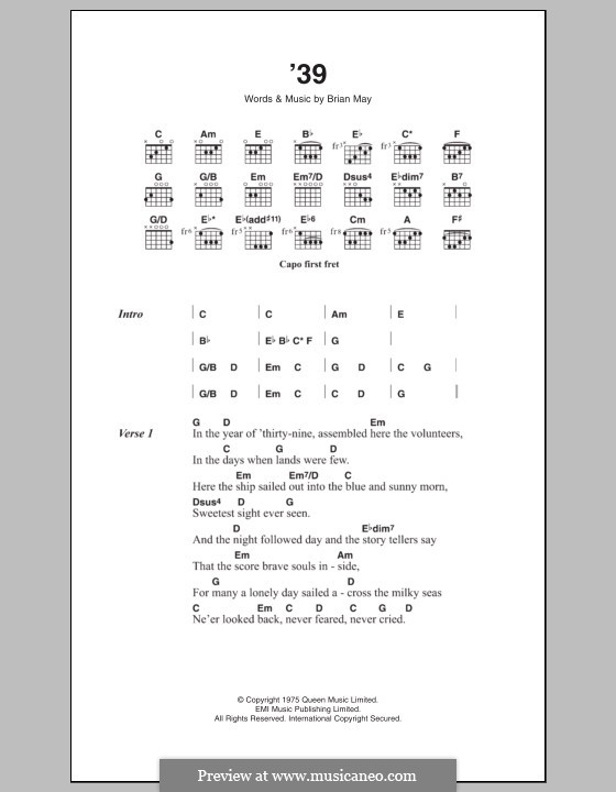 '39 (Queen): Lyrics and chords by Brian May